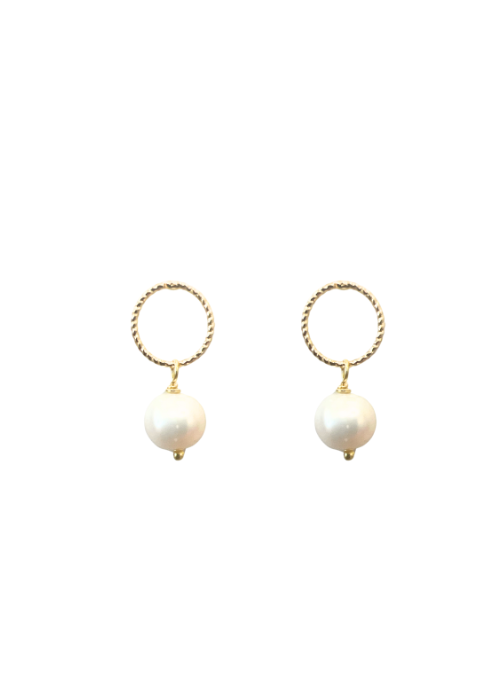 Dainty Circle Pearl Earrings Gold