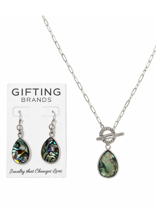 2 pc set Katie Teardrop Abalone Earrings & Necklace by Christy Jean
