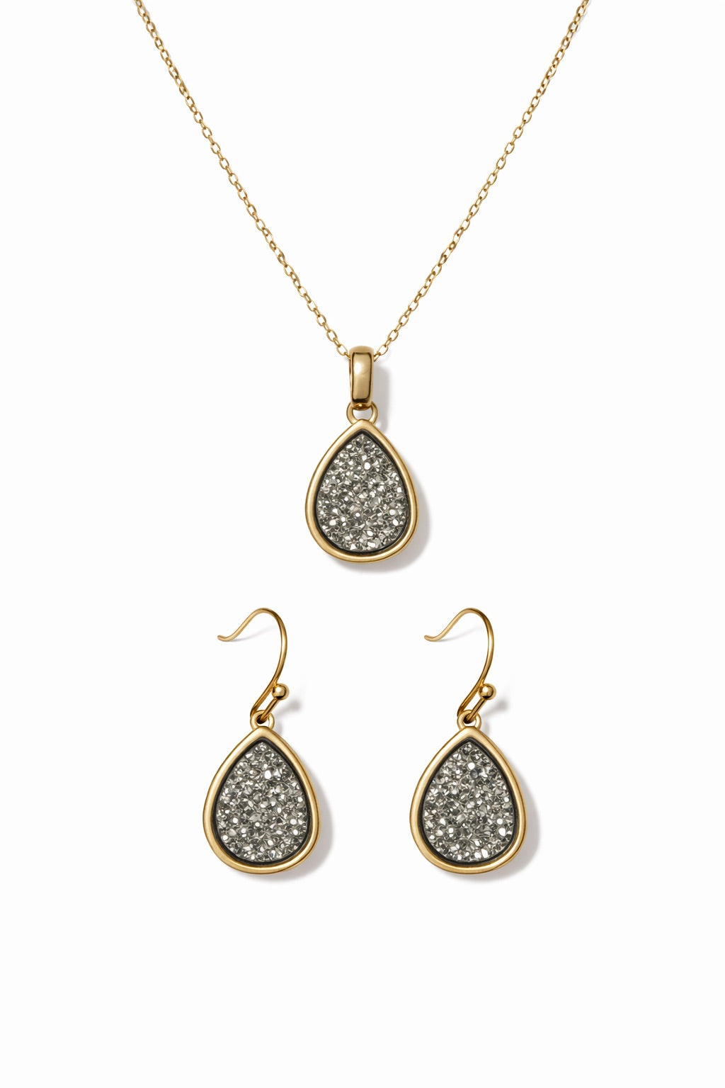 Emma Teardrop Pendant and Earrings Gold