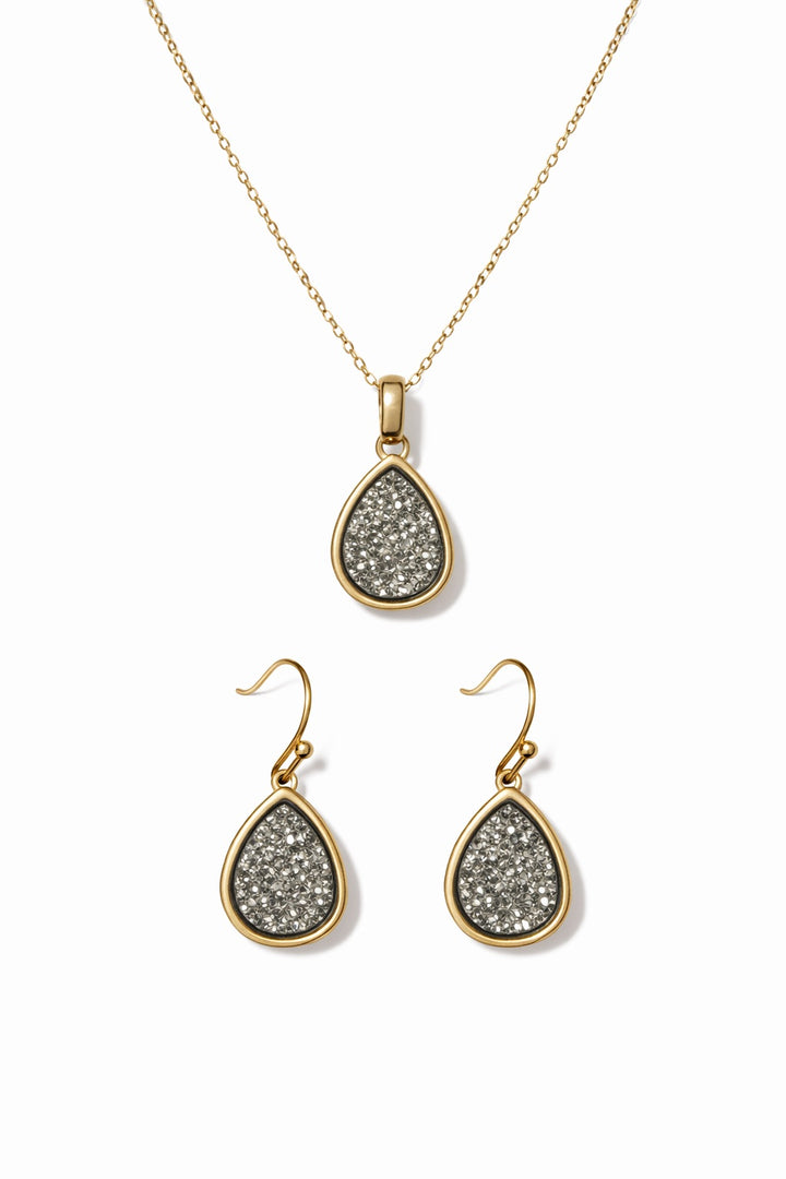 Emma Teardrop Pendant and Earrings Gold