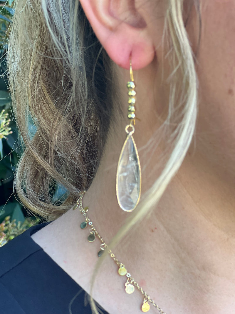 Quartz Earrings with Gold Beads