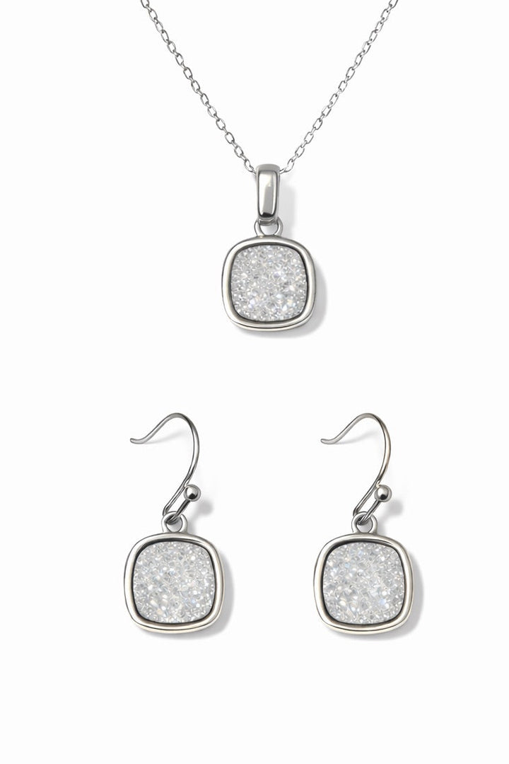 Christy Jean Square Pendant & Earrings in Silver 2pc set