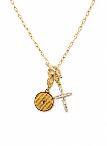 Christy Jean Necklace Cross Charm & Our Father Charm Gold