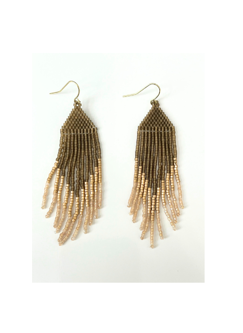 Angel Smokey Taupe, Gold, and Silver Fringe Earrings
