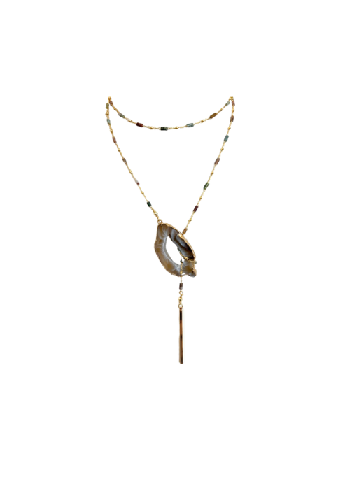 Geod Lariat Necklace with Gemstone Chain