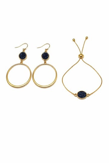 Ella Druzy Bracelet & Earrings in Gold 2pc set