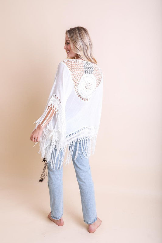 Crochet Medallion Tassel Kimono