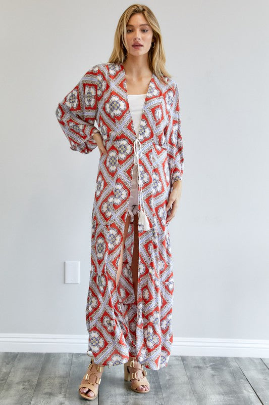 Printed Long Sleeve Loose Kimono