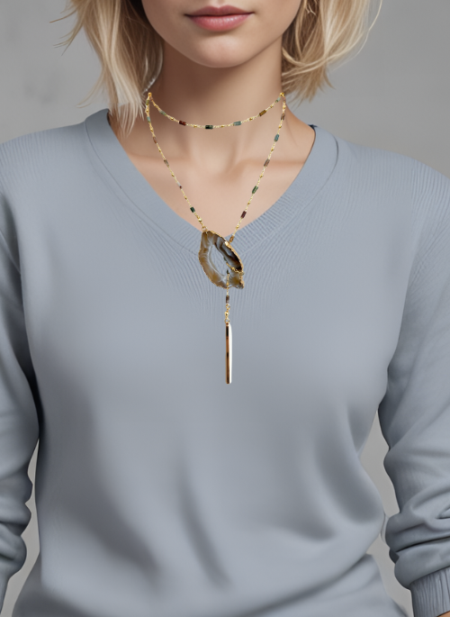 Geod Lariat Necklace with Gemstone Chain