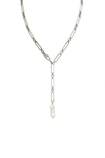 Bianca Pearl Paperclip Convertible Lariat-Silver