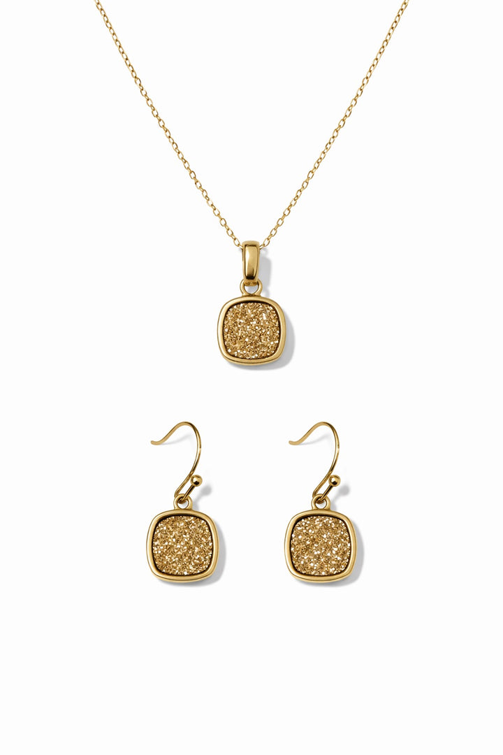Christy Jean Square Pendant & Earrings in Gold 2pc set