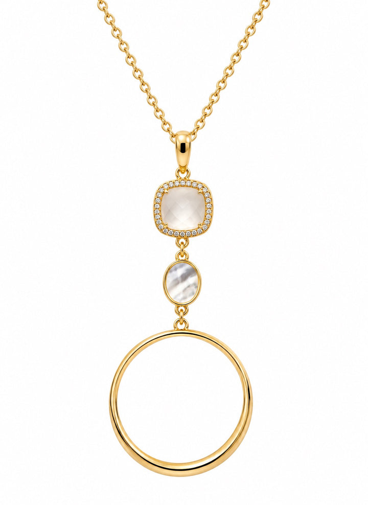 Christy Jean 3 pc Set Mother of Pearl & Quartz Necklace, Bracelet and Earrings