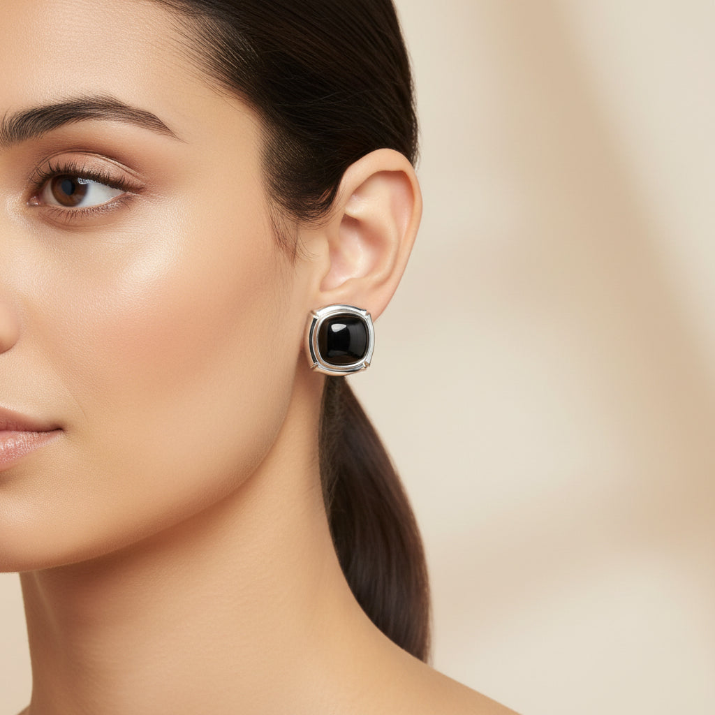 ELLE Sterling Silver Earrings Black Onyx Earrings