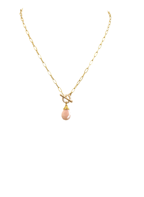 Olivia Pink Opal Necklace with CZ's