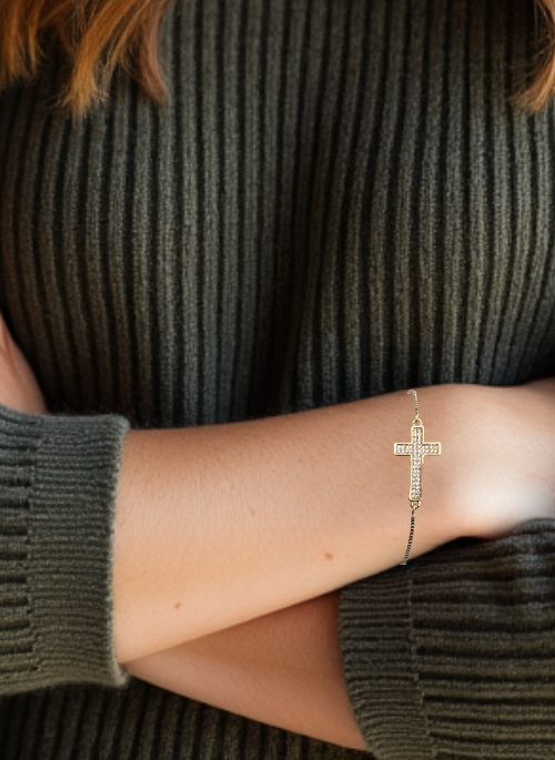 Pave Cross CZ Bracelet Gold