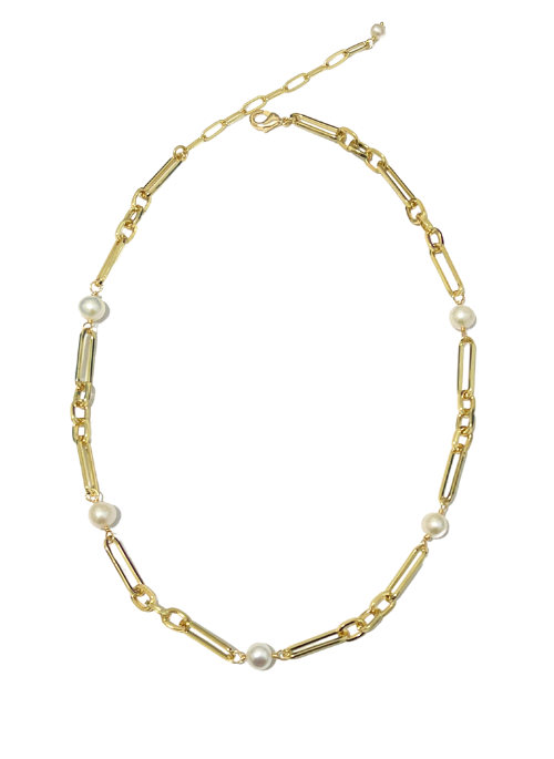 Kennedy Pearl Paperclip Necklace Gold