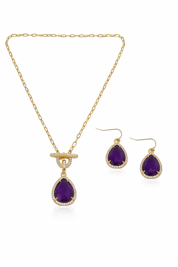 Angie Gemstone Paperclip CZ Necklace -Gold