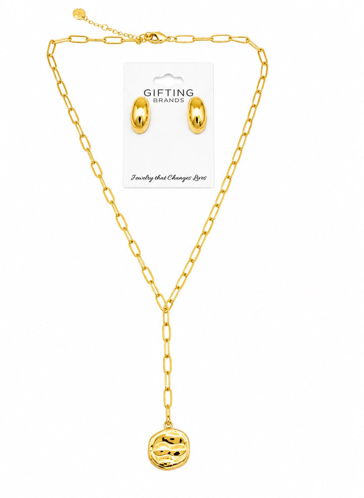 2 pc Paperclip Necklace & Gold Earrings