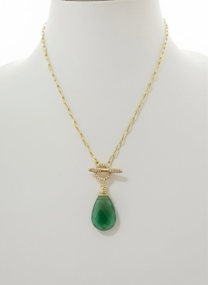 Annie Gemstone Paperclip CZ Necklace -Gold