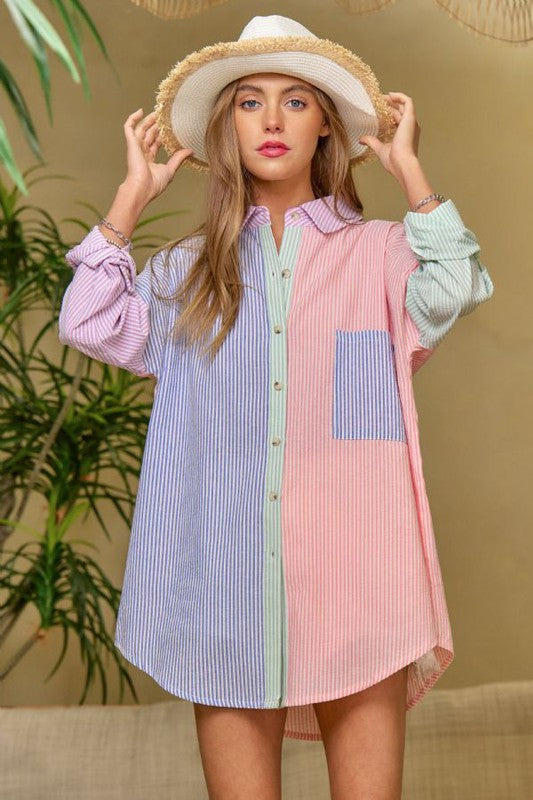 Multi Color Striped Button Down Shirt