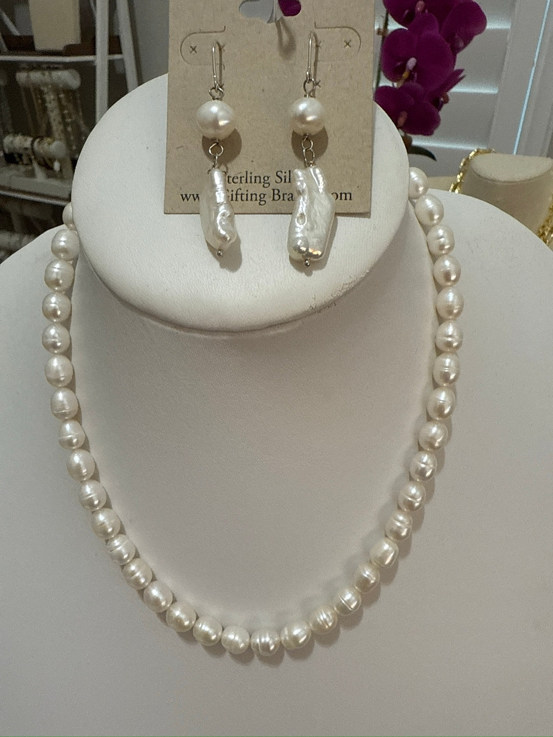 2 Piece Pearl Strand Necklace and Earrings