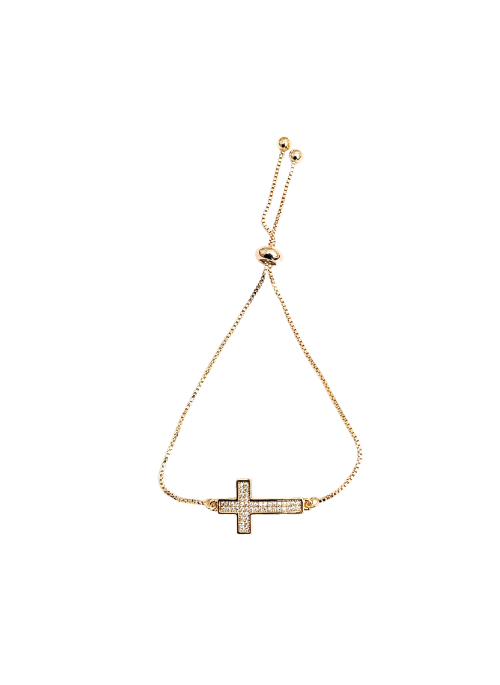 Pave Cross CZ Bracelet Gold