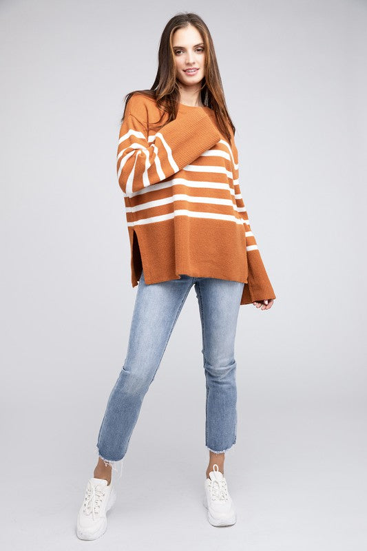 Ribbed Hem Stripe Sweater