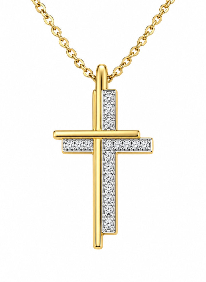 14K Gold Accent Cross Necklace in Sterling Silver