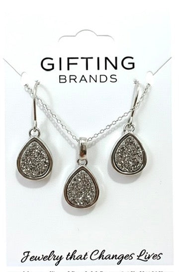 Emma Teardrop Pendant & Earrings in Silver 2pc set