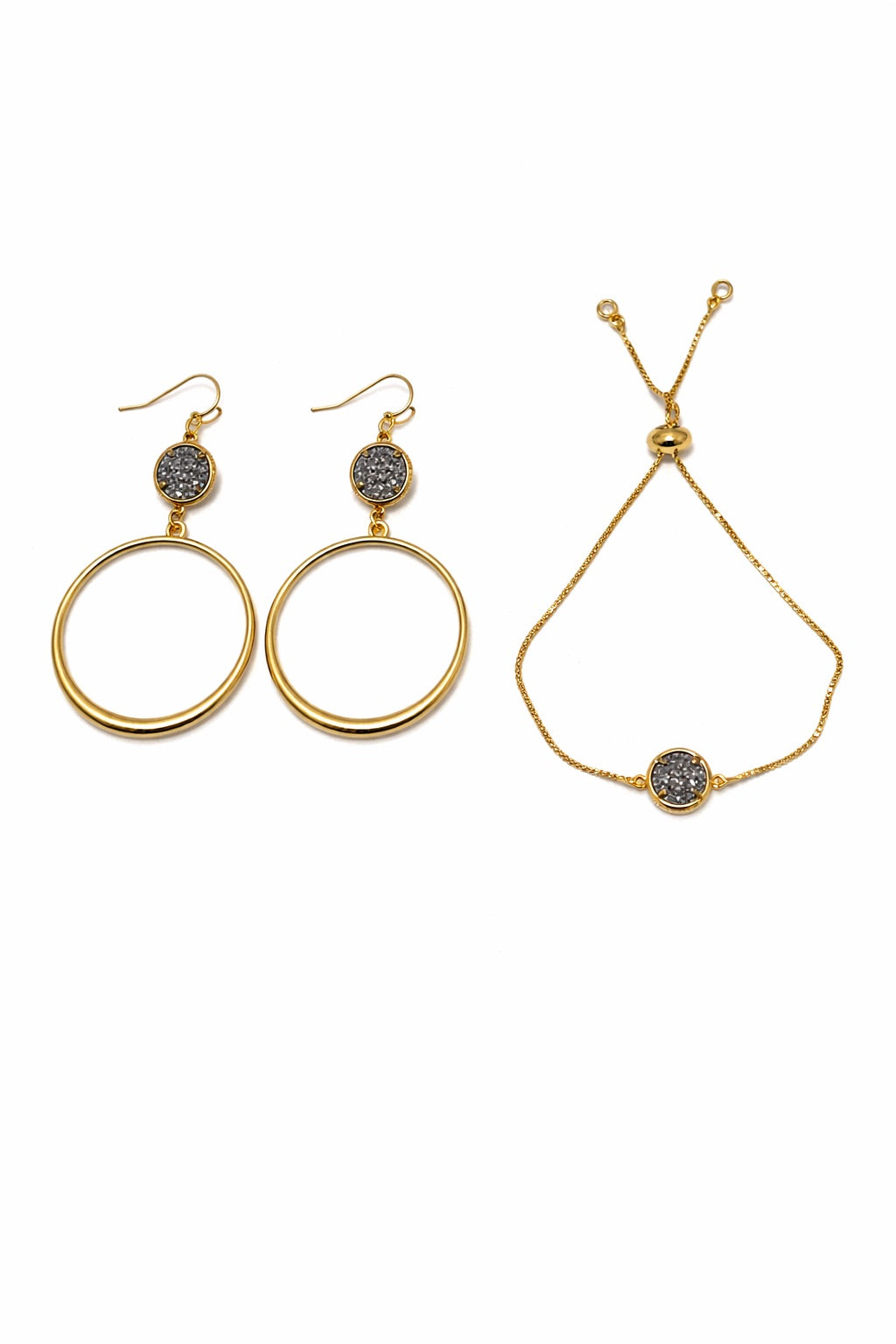 Ella Druzy Bracelet & Earrings in Gold 2pc set