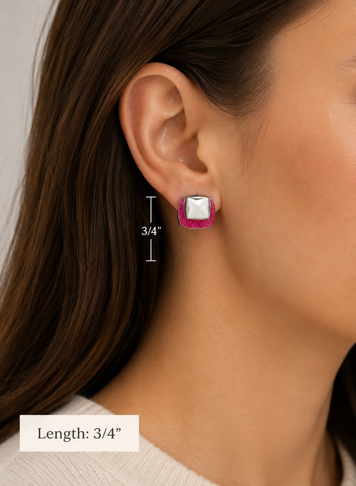 ELLE Reversible Sterling Silver Earrings Black or Pink