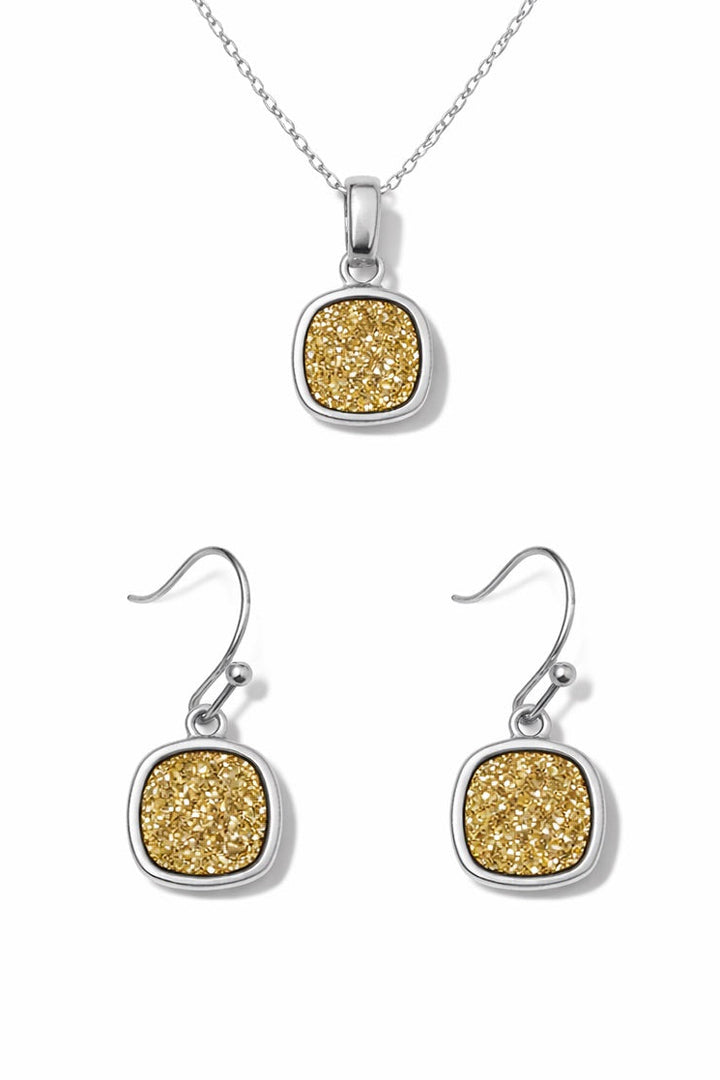 Christy Jean Square Pendant & Earrings in Silver 2pc set