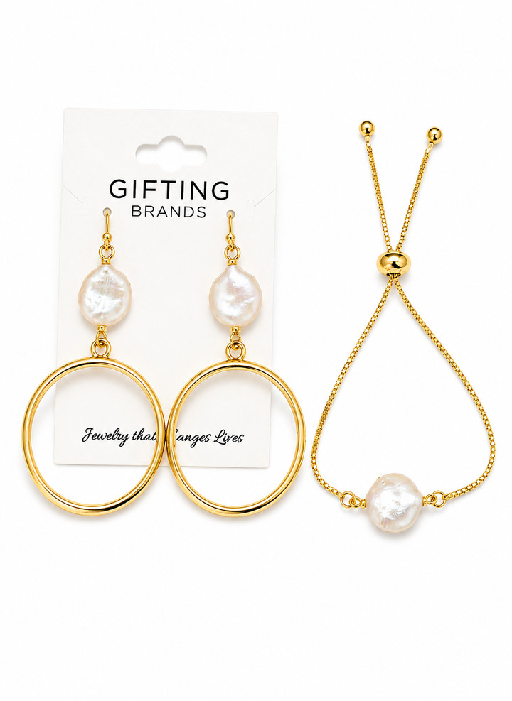 Stella Genuine Pearl Bracelet & Earrings  2pc set