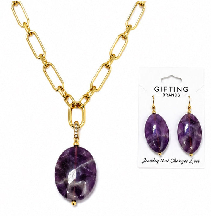 2pc set Amethyst Earrings & Pendant with Removable Pendant