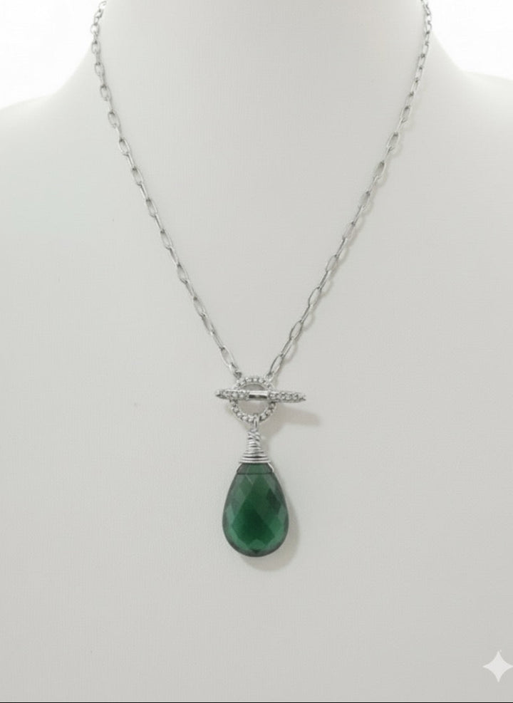 Annie Gemstone Toggle CZ Necklace -Silver