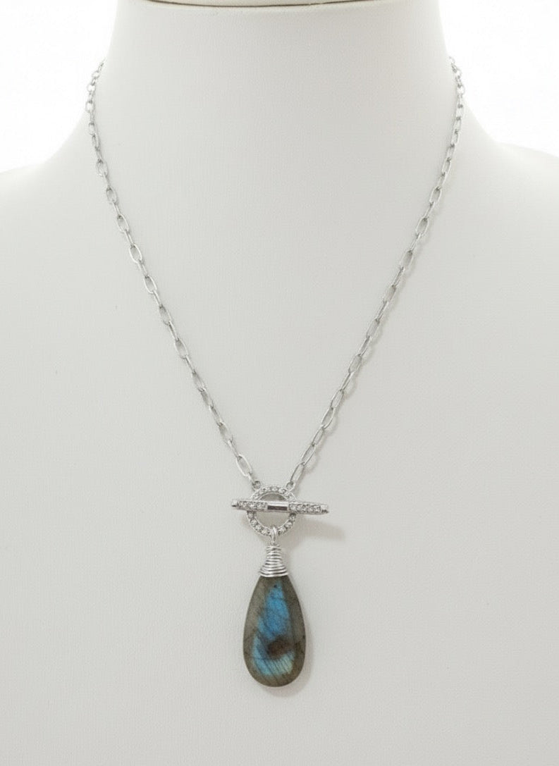 Annie Gemstone Toggle CZ Necklace -Silver