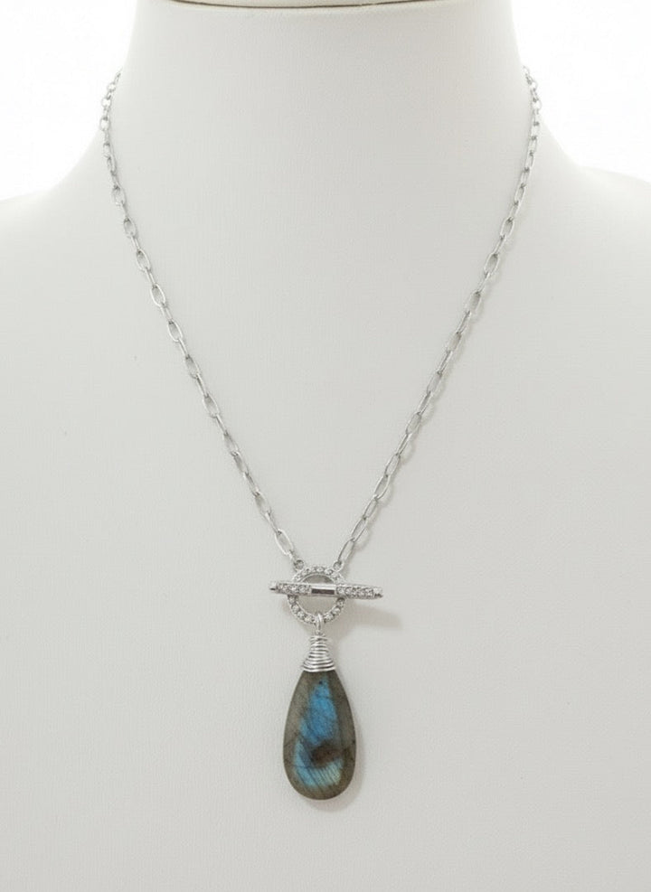 Annie Gemstone Toggle CZ Necklace -Silver