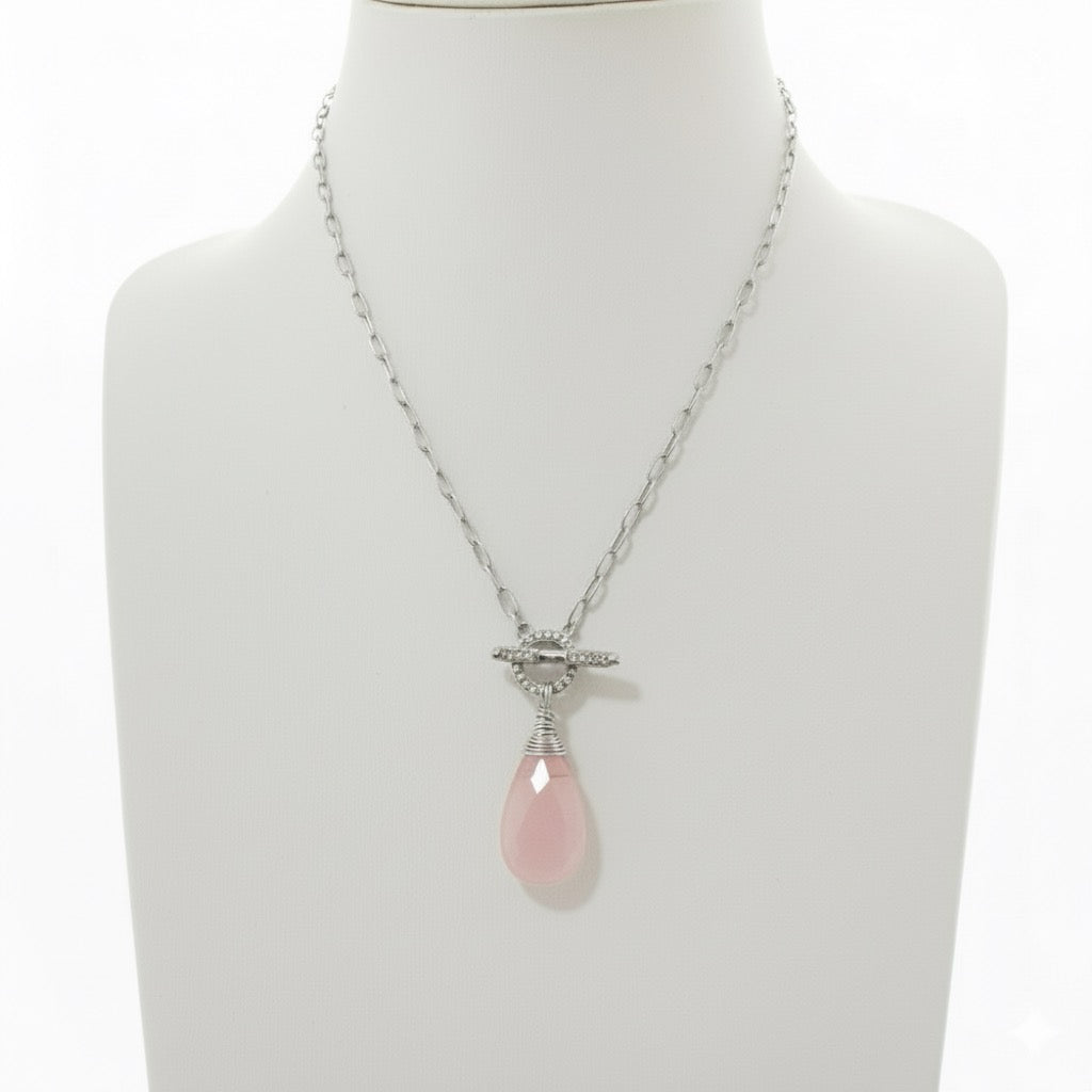 Annie Gemstone Toggle CZ Necklace -Silver