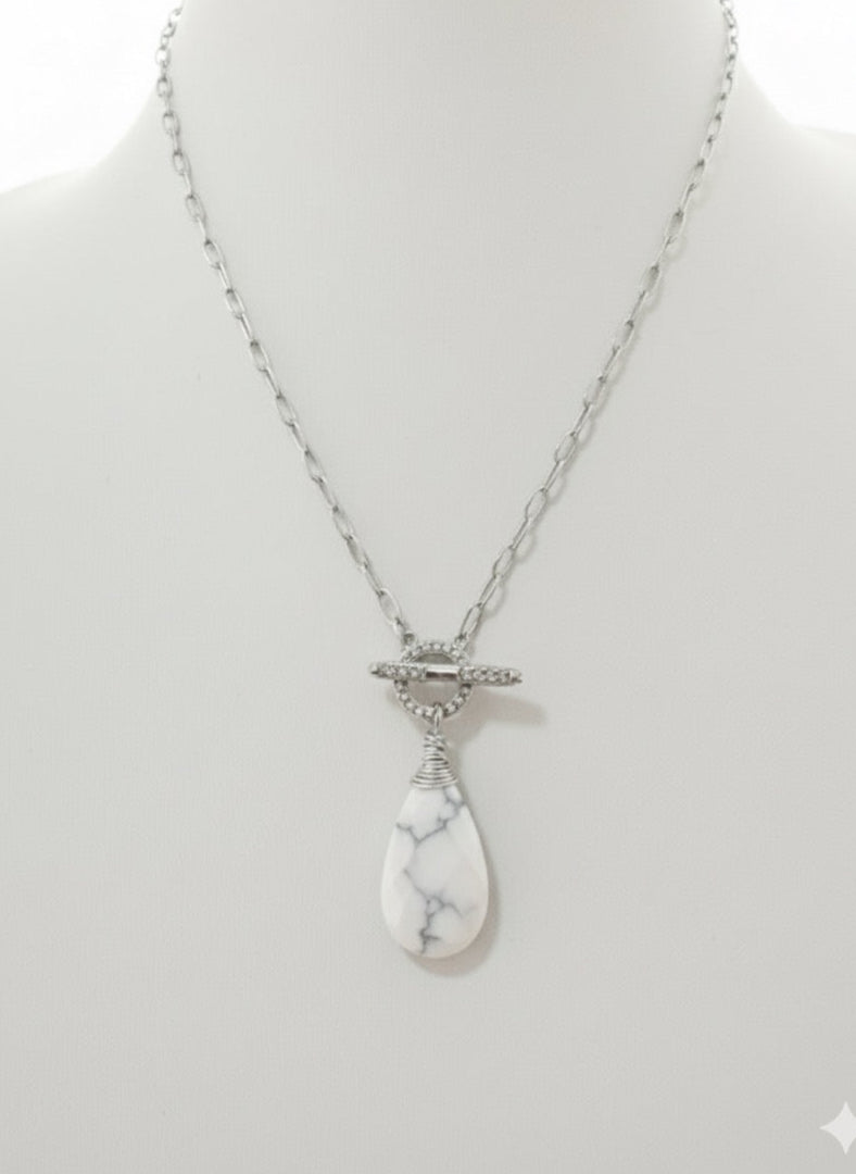 Annie Gemstone Toggle CZ Necklace -Silver