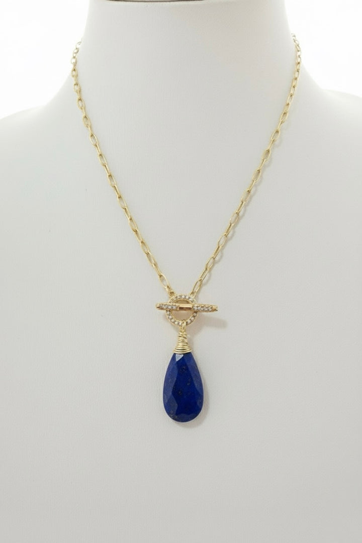 Annie Gemstone Paperclip CZ Necklace -Gold