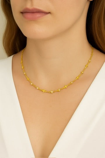 Tiny Crosses with CZ's Necklace in Gold