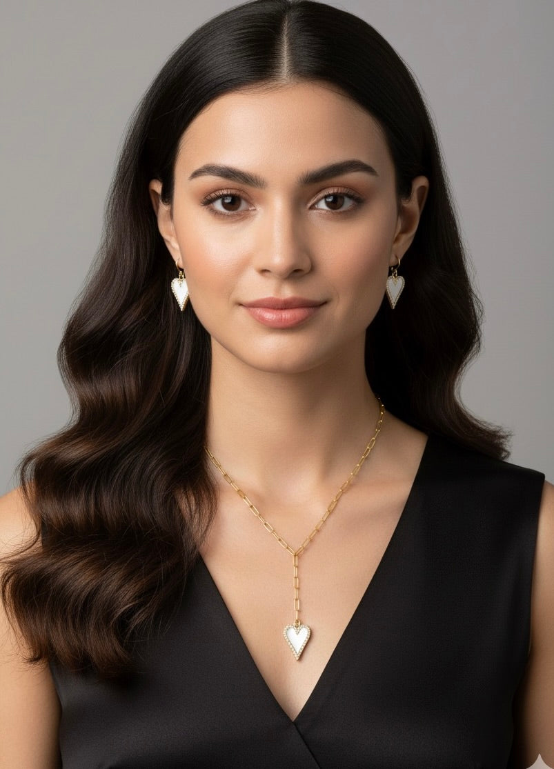 Eva Heart and Pearl Pave Y Necklace Gold