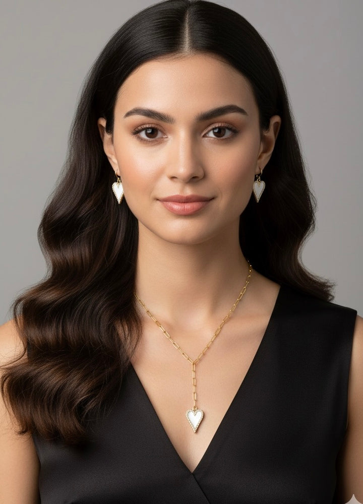 Eva Heart and Pearl Pave Y Necklace Gold