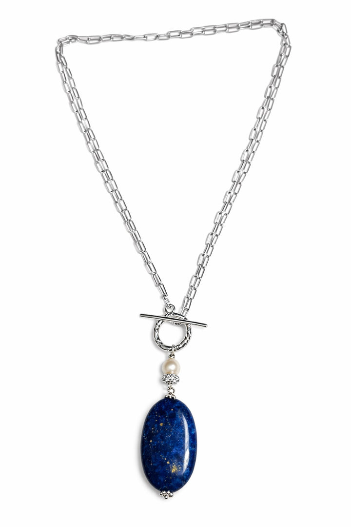 2 Way Lapis & Pearl Silver Necklace