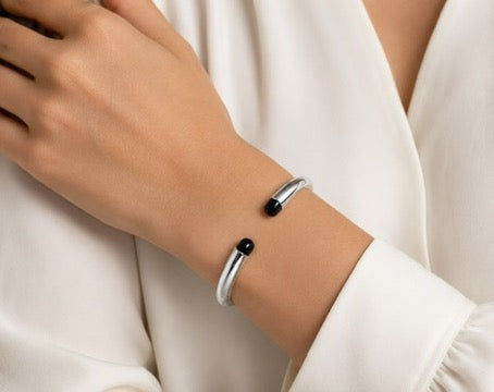 Elle Hinged Onyx Sterling Silver Bracelet