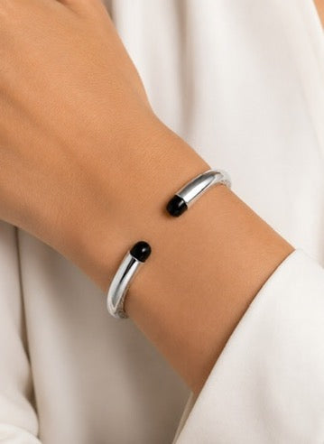 Elle Hinged Onyx Sterling Silver Bracelet