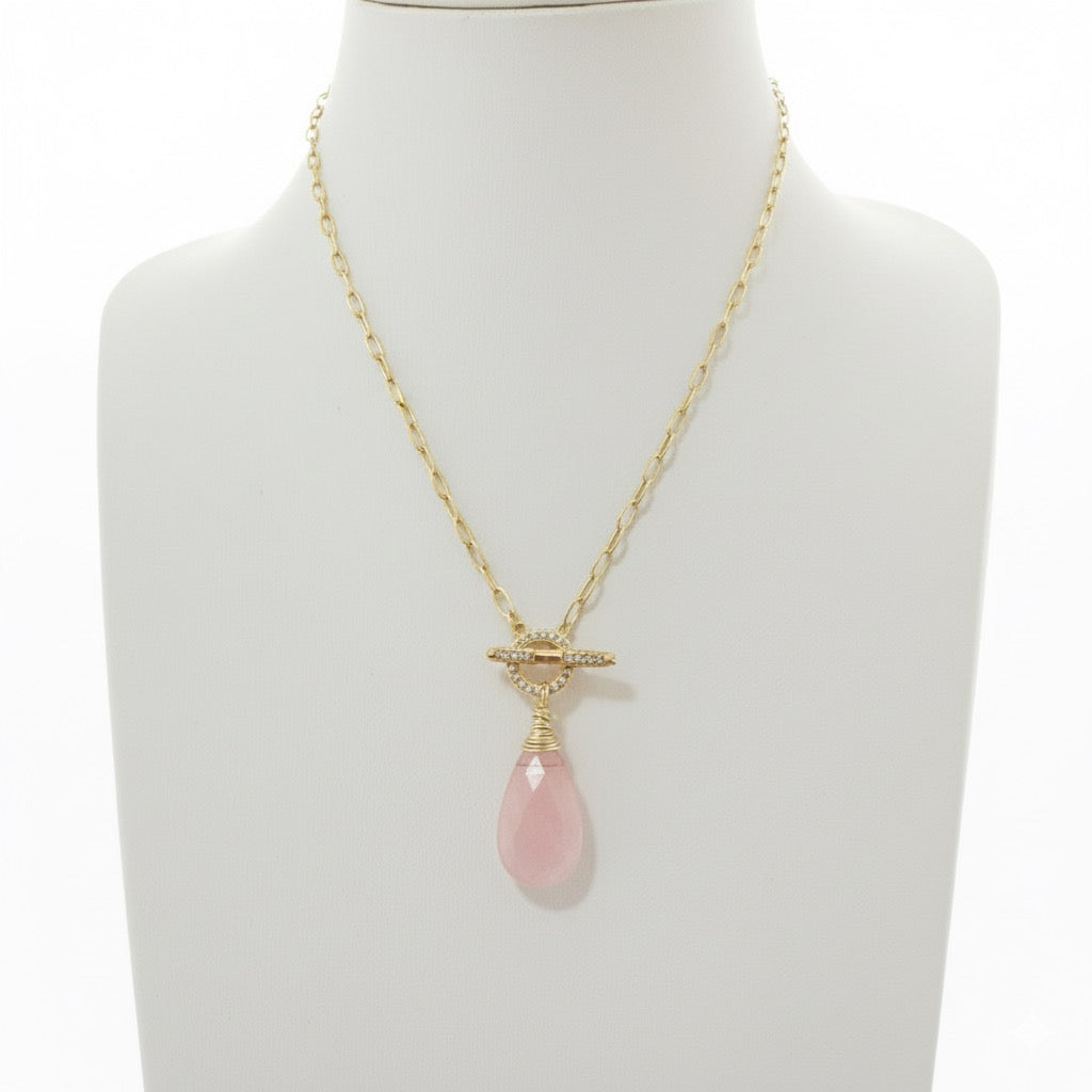 Annie Gemstone Paperclip CZ Necklace -Gold