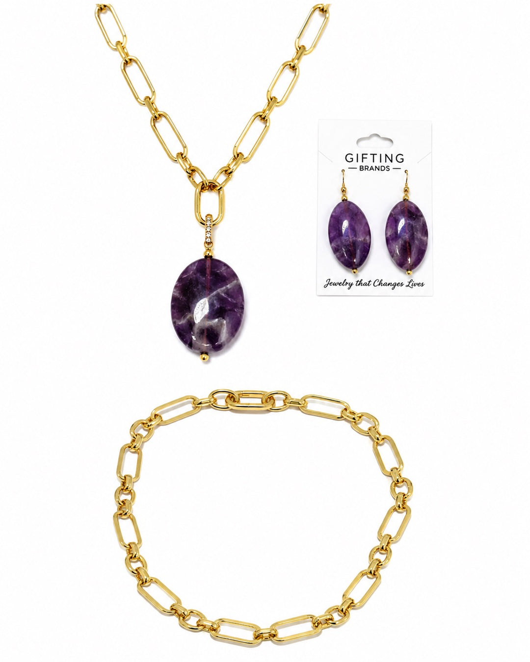 2pc set Amethyst Earrings & Pendant with Removable Pendant
