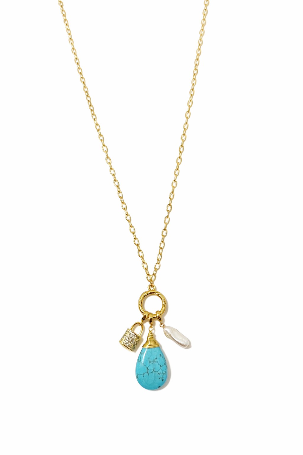 2 Way CJ Necklace Turquoise Charm in Silver or Gold
