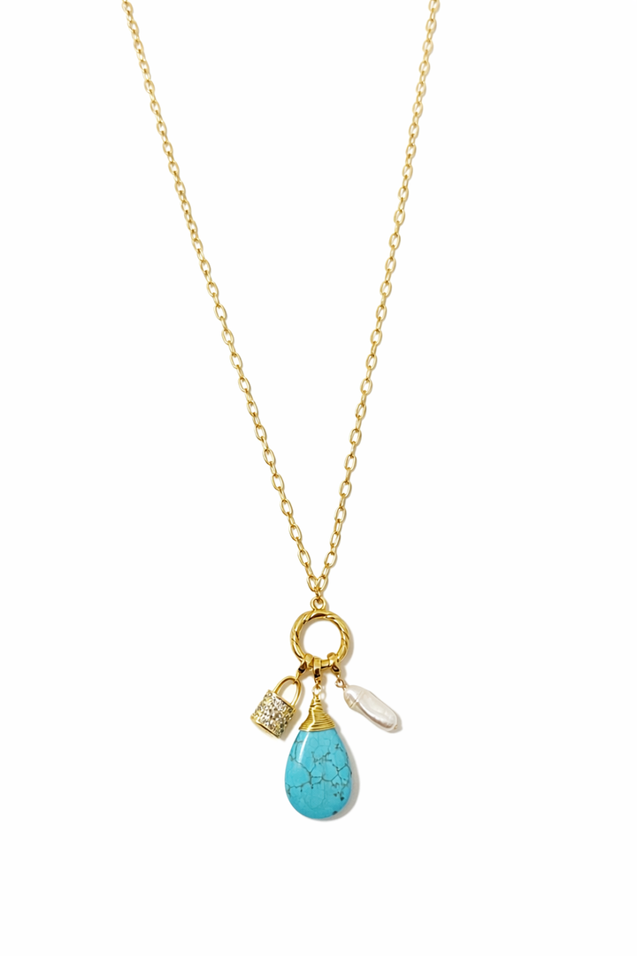 2 Way CJ Necklace Turquoise Charm in Silver or Gold